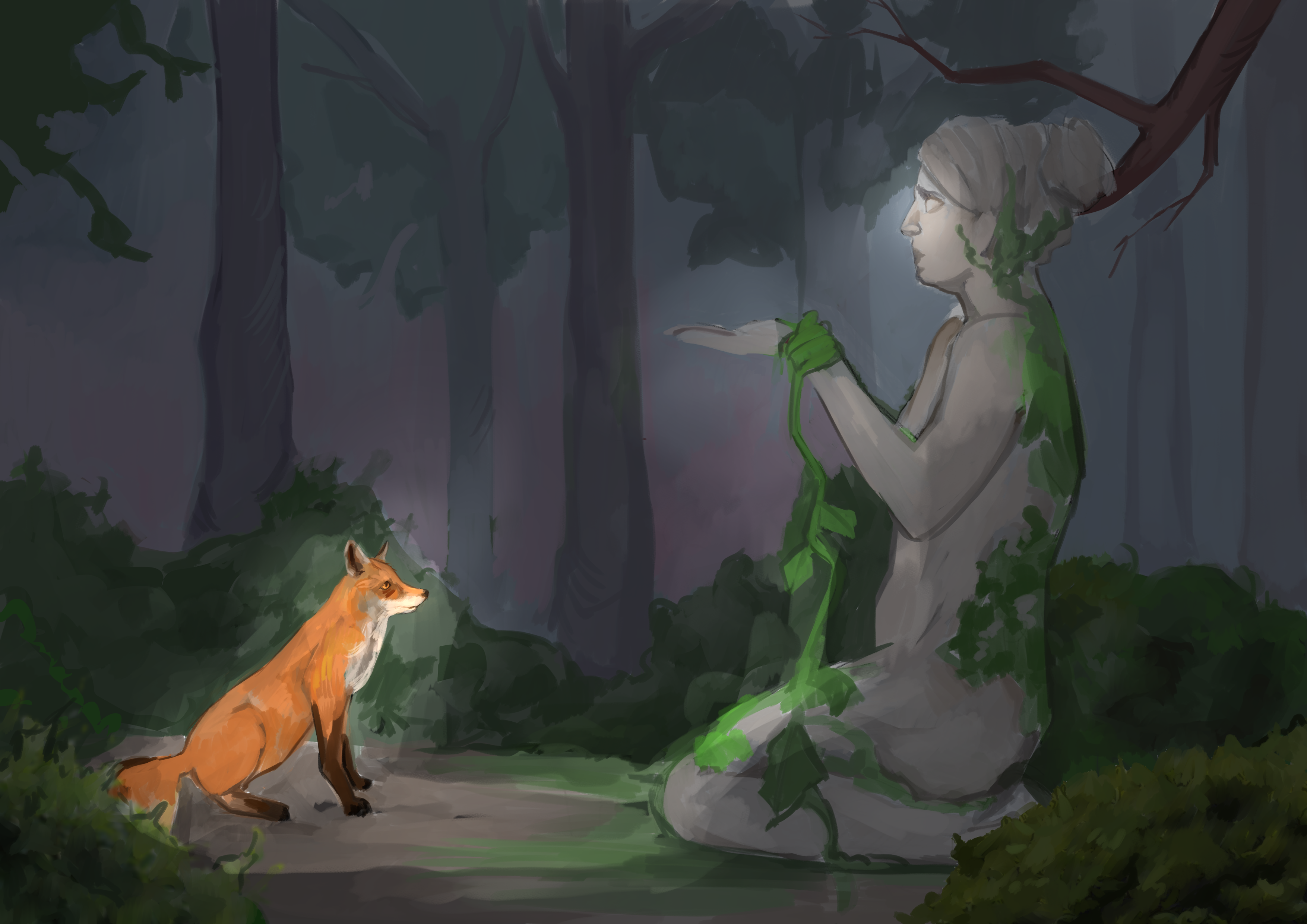 Fox staring at Statue